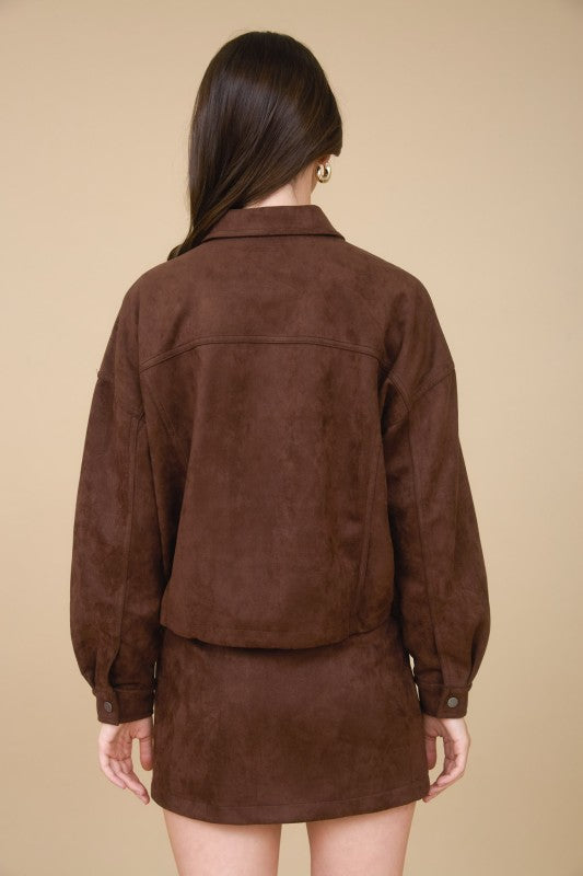 In Flight Faux Suede Bomber Jacket