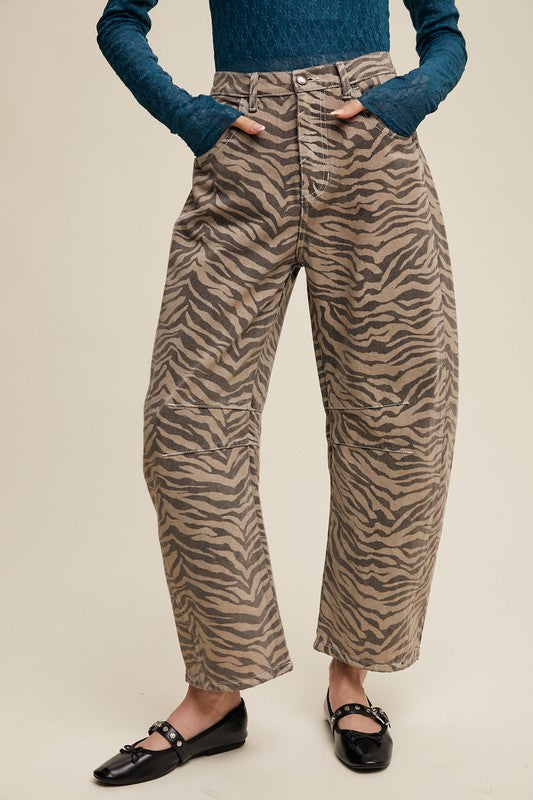 Wild & Free Zebra Barrel Jeans