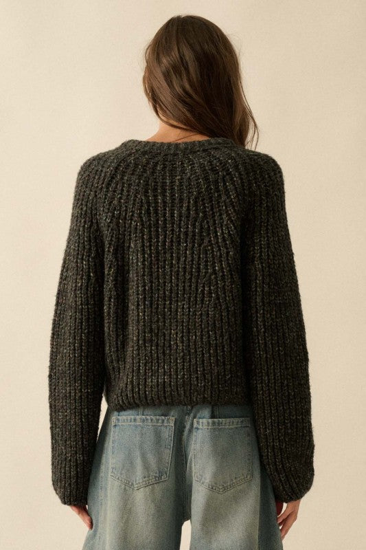 Confetti Ribbed Cardigan Sweater Black