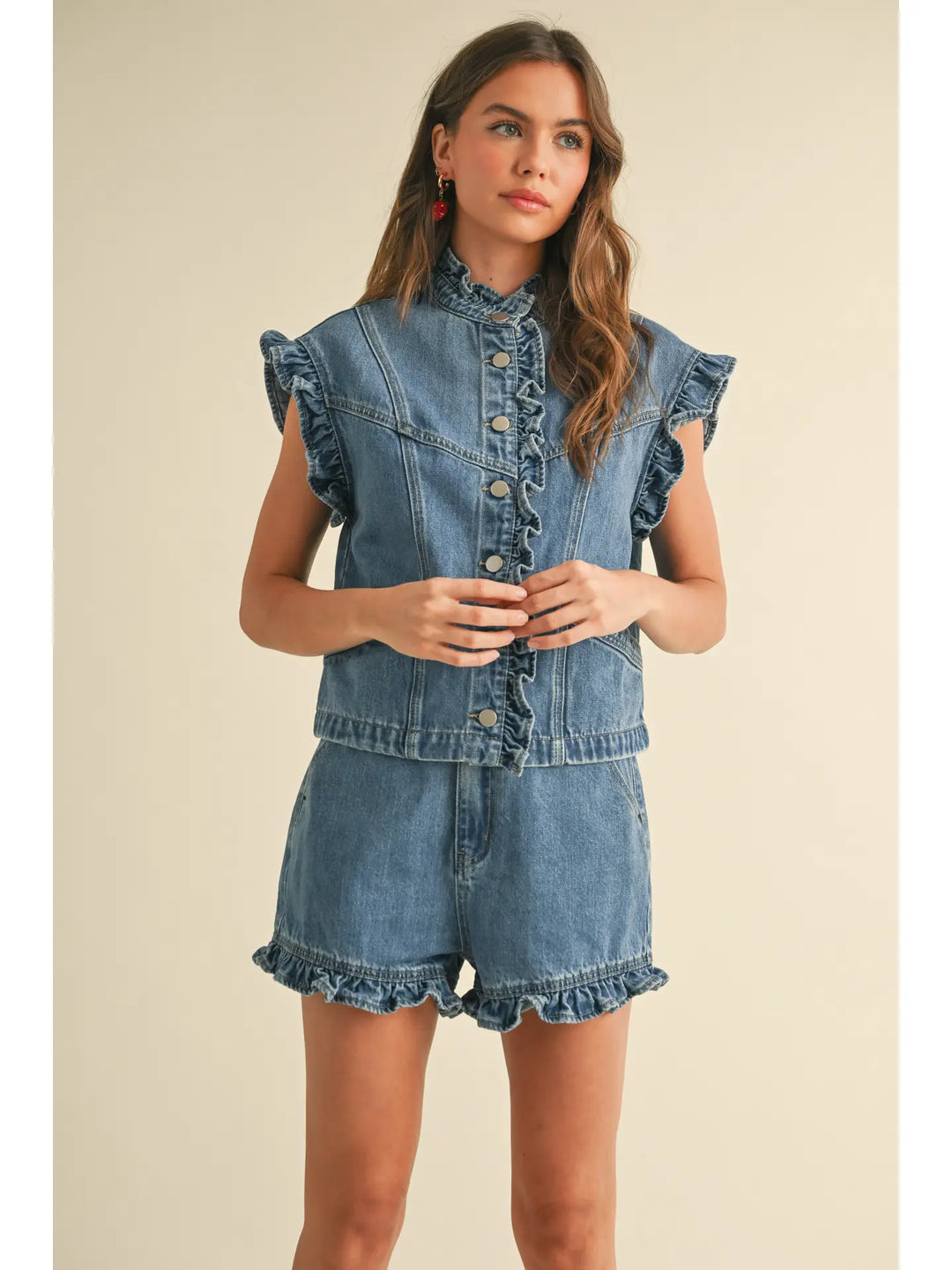 Lia Ruffled Denim Vest
