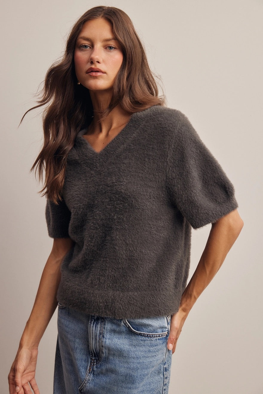 Ida Fuzzy V-neck Knit Sweater