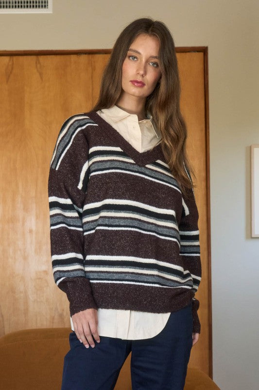 Monroe Striped Vneck Sweater