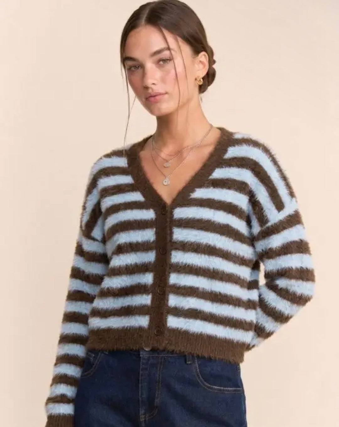 Addie Striped Fuzzy Cardigan