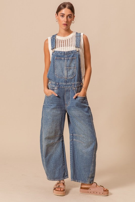 Washed Barrel Denim Overalls