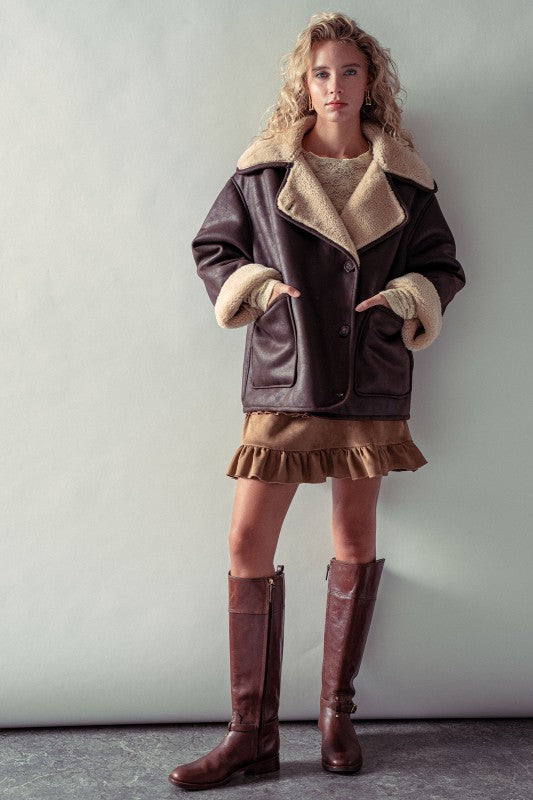 Shearling Faux Leather Coat