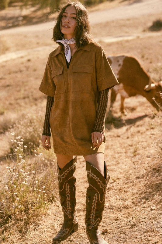 Alaina Faux Suede Shirtdress