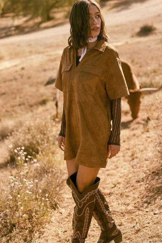 Alaina Faux Suede Shirtdress