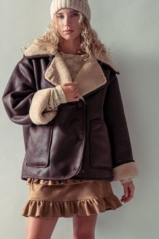Shearling Faux Leather Coat