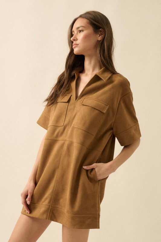 Alaina Faux Suede Shirtdress