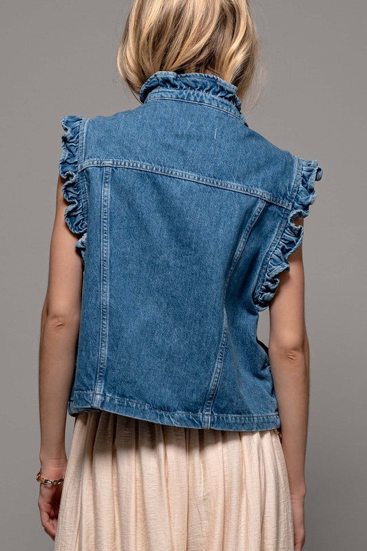 Drue Ruffle Denim Vest