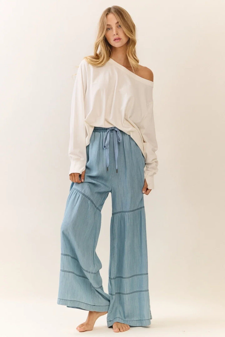 Sia Denim Tiered Wide Leg Pants