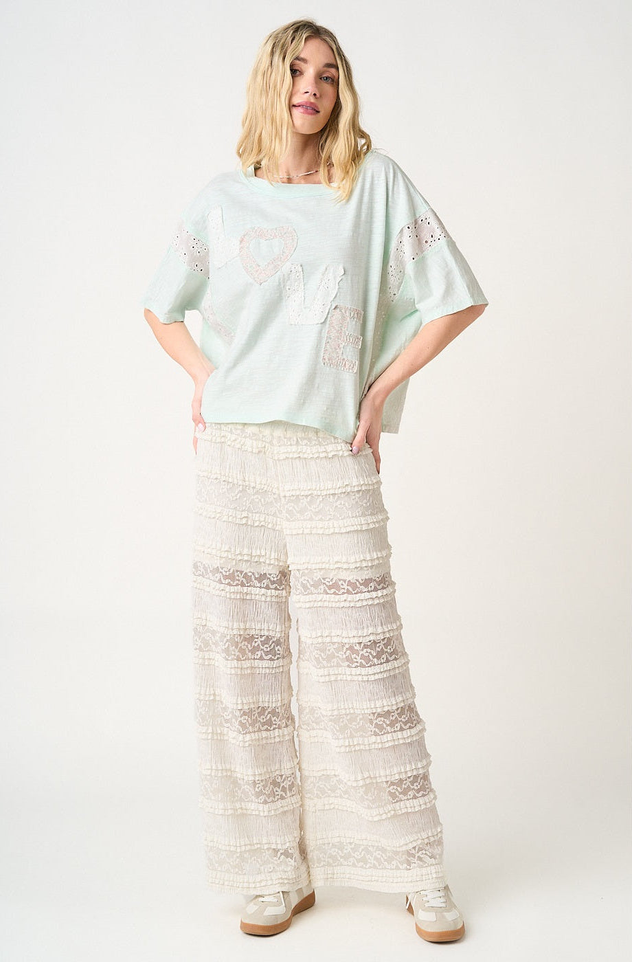 Lace Ruffle Wide Leg Pants