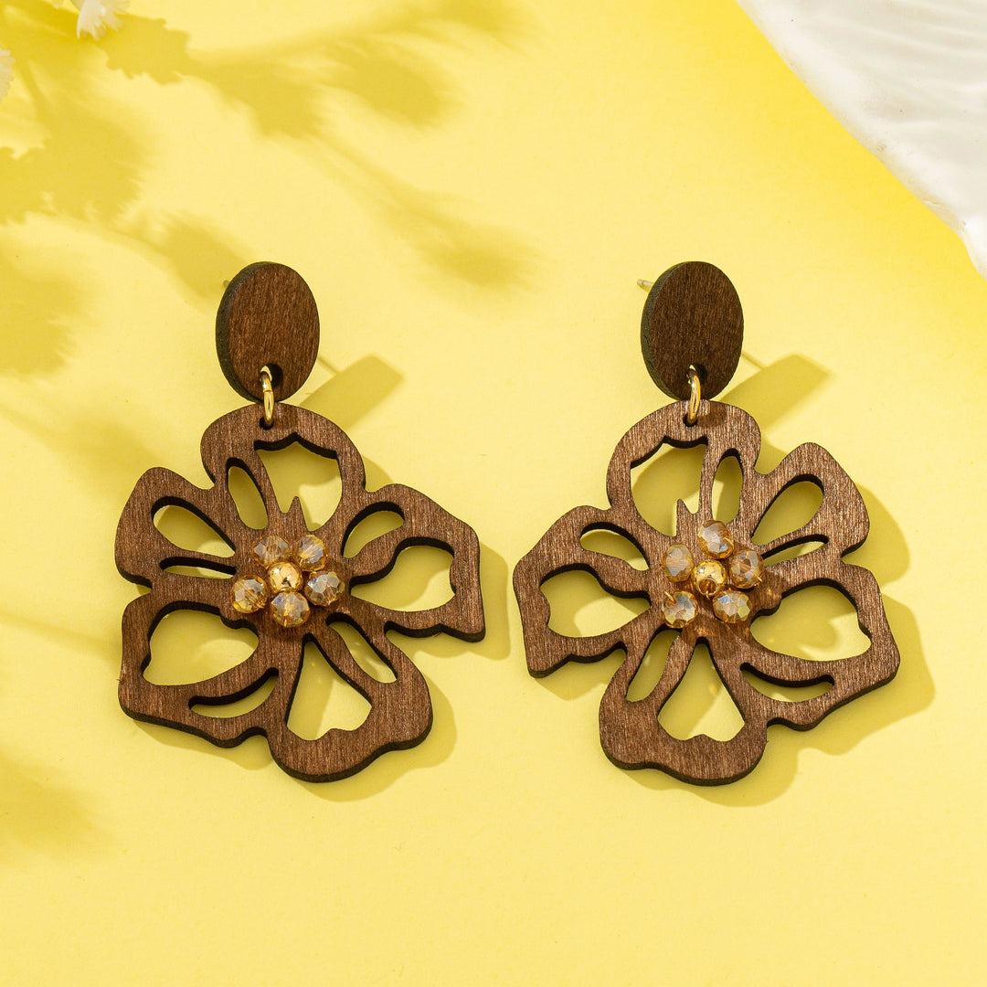 Wooden Floral Drop Earrings