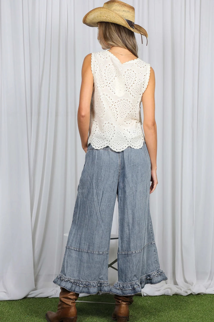 Gia Ruffled Hem Denim Pants
