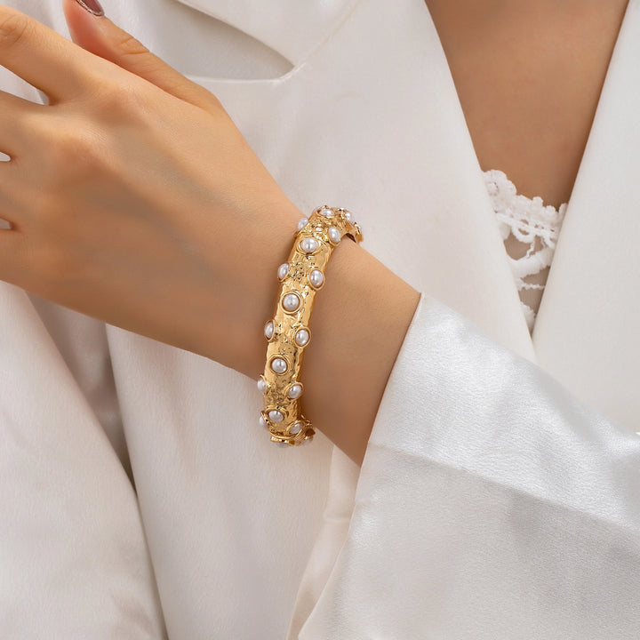 Gold and Pearl Embellished Bangle