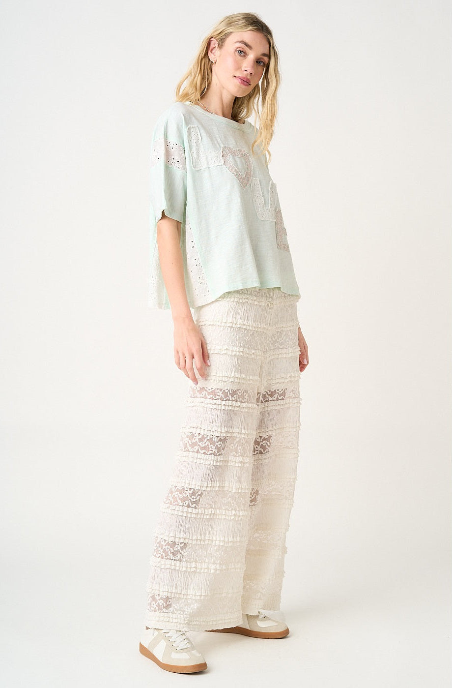 Lace Ruffle Wide Leg Pants