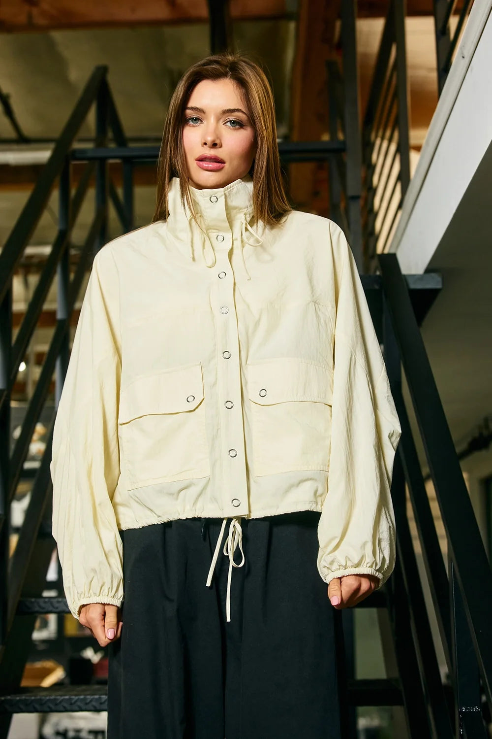 Utility High-Neck Windbreaker Jacket